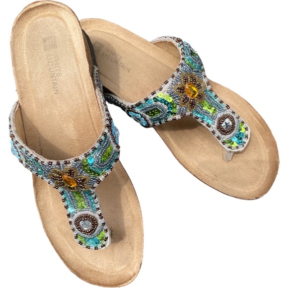 White Mountain Shoes - White Mountain sequin cork wedge sandals size 6M